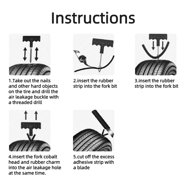 Car Tire Repair Tool Kit Studding Set Auto Bike Puncture Plug Garage Needle Nose Pliers Vacuum Film Nail Screws W/ Storage Case 5