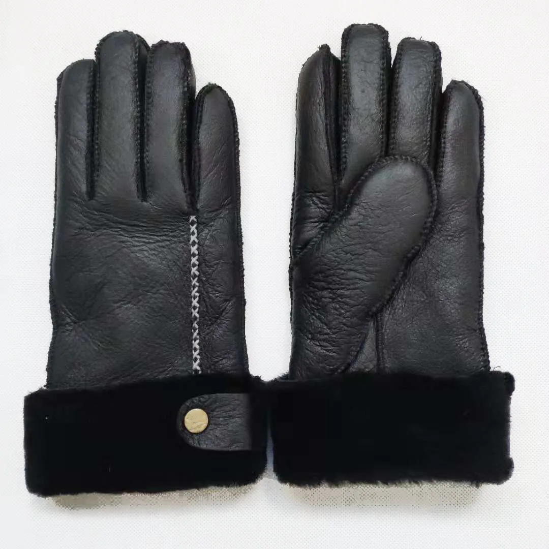 100% Genuine Leather Gloves Women Winter Warm Mittens Thick Sheepskin Fur Gloves Mittens Laides Outdoor Natural Sheepskin Gloves gours women winter genuine leather gloves fashion brand rabbit fur warm driving girls gloves goatskin mittens guantes gsl007