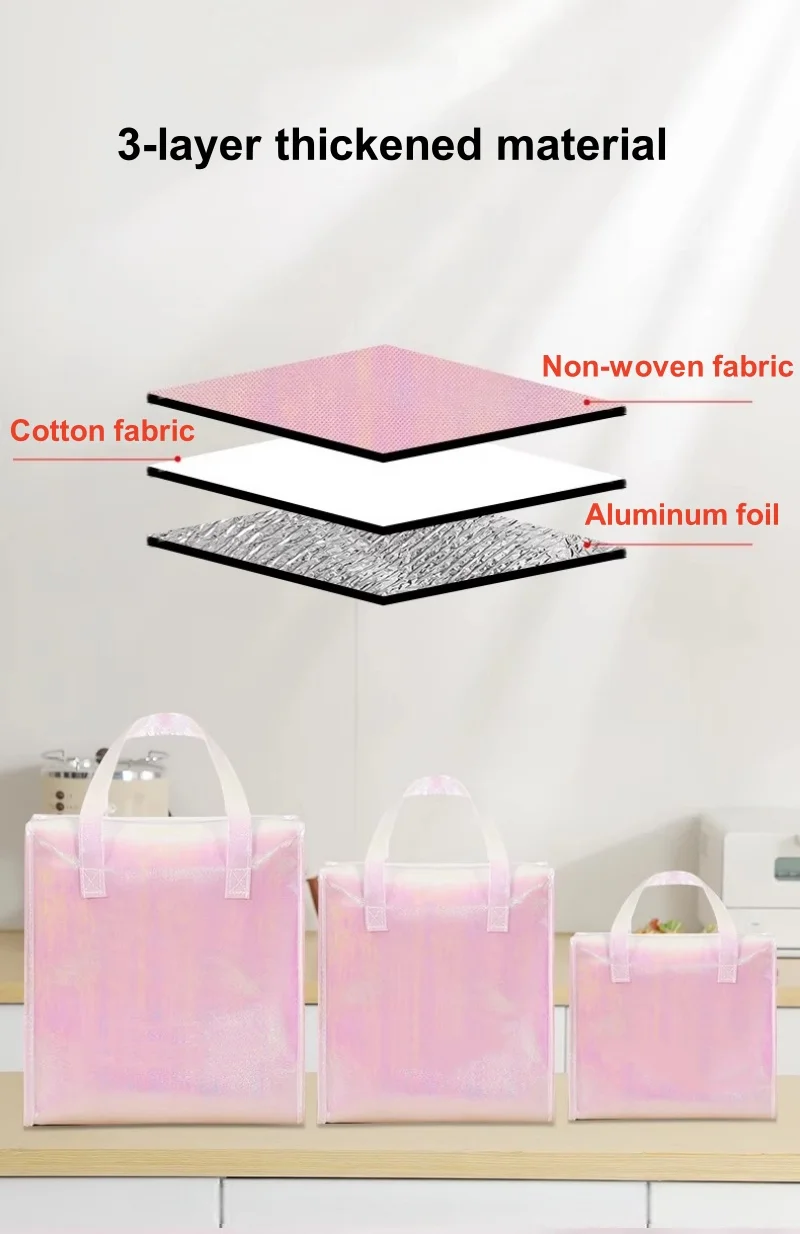 5pcs Laser Color Non-Woven Insulated Tote Bags – Portable Reusable Fabric Pouches for C... - SKU NITB1849 - UGI Packaging