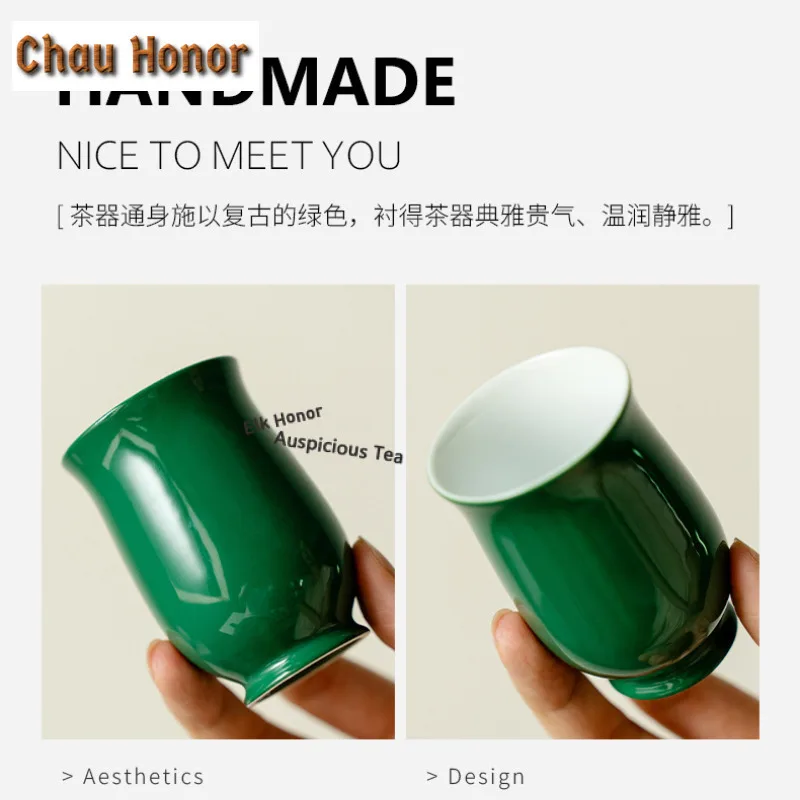 2pc/lot Emerald Green Ceramic Teacup Creative Tea Bowl Tea Cup Set Tea-tasting Personal Cup Jianzhan Master Cups Teaware 60ml