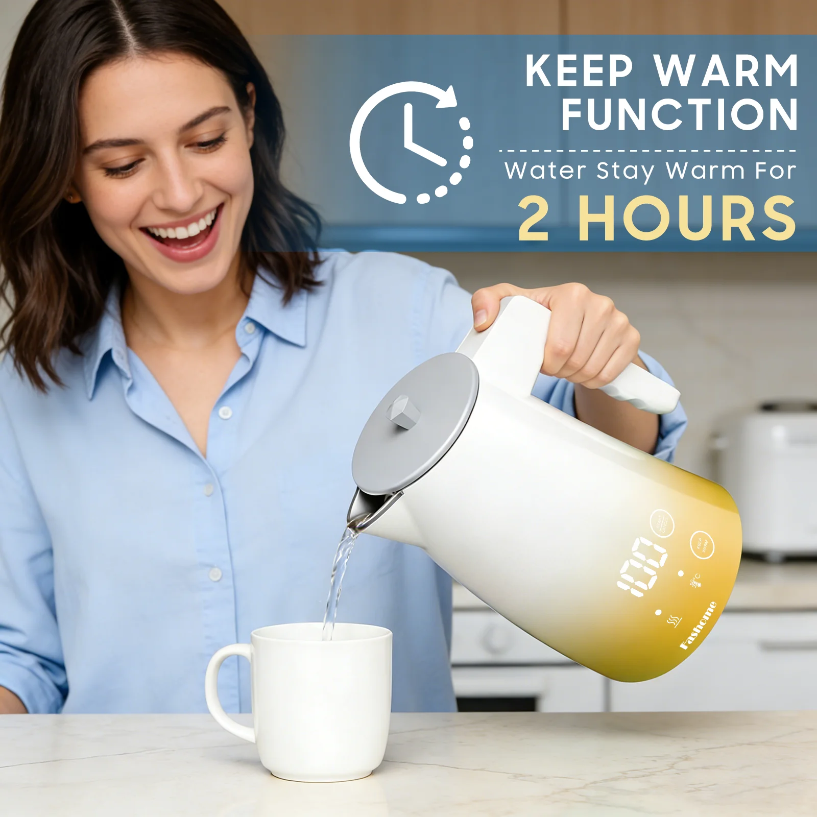 1200W Electric Kettle Temperature Control, Coffee Tea Electric Pot Water Kettle, 2 Hour Keep Warm, Automatic Power Off, Digital Display, 304 Stainless Steel Liner, 1.25L Capacity 6
