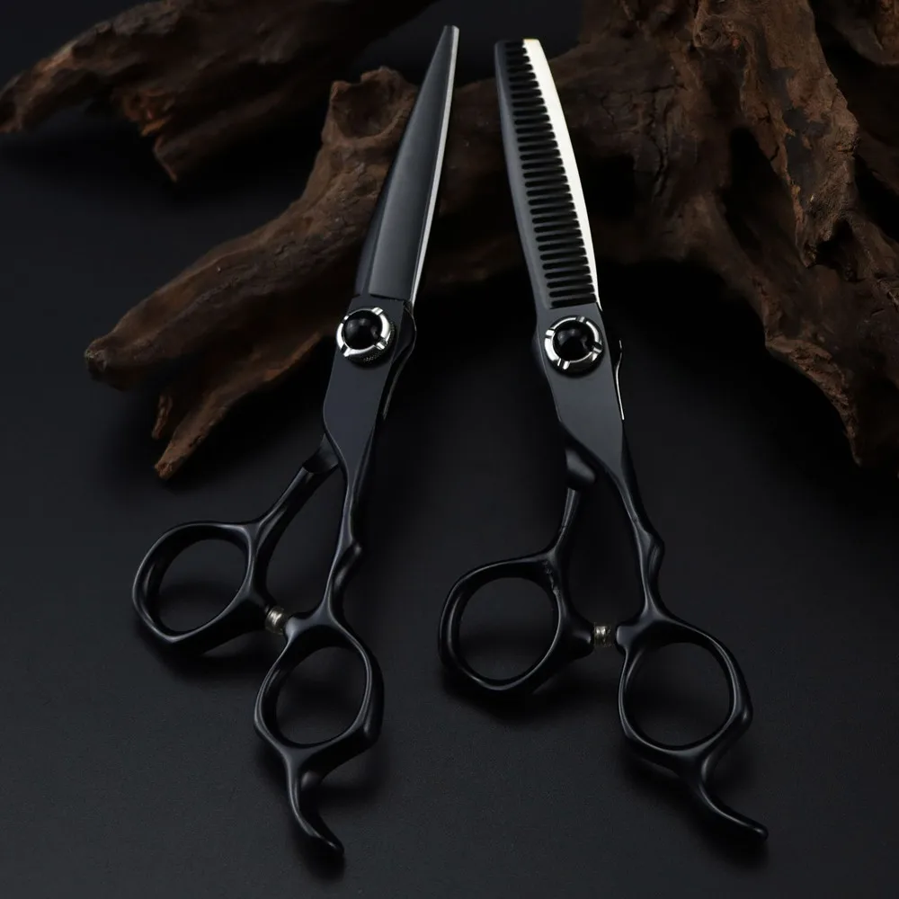 

Professional JP 440c steel 6 '' scissor Black hair scissors haircut thinning barber makas cutting shears hairdressing scissors