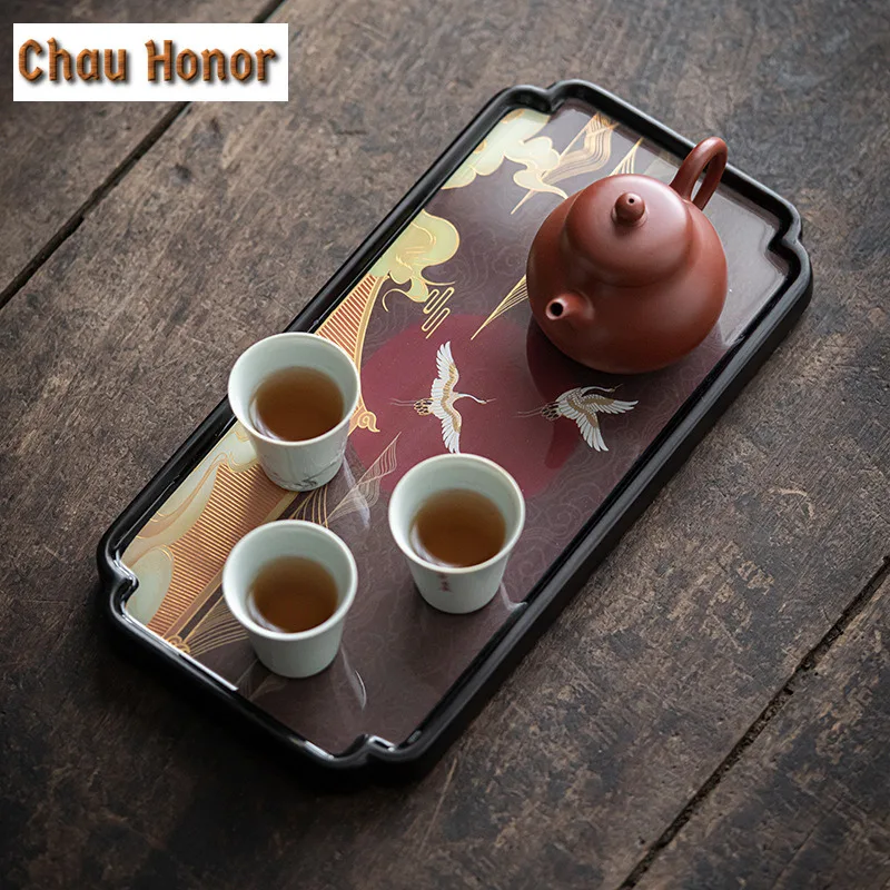 30x15cm Landscape Painting Small Tea Tray Bamboo Tray Tea Table Teaware Holder Kung Fu Tea Set Dry Brewing Plate Tea Ceremony