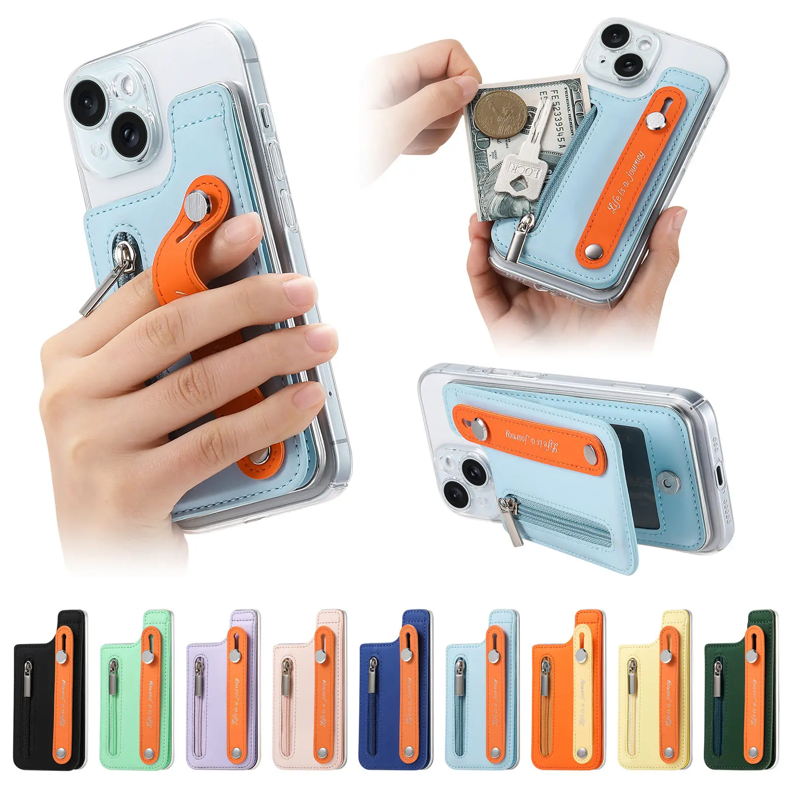 Zipper Card Slot Ultra-Thin Phone Back Wallet Holder
