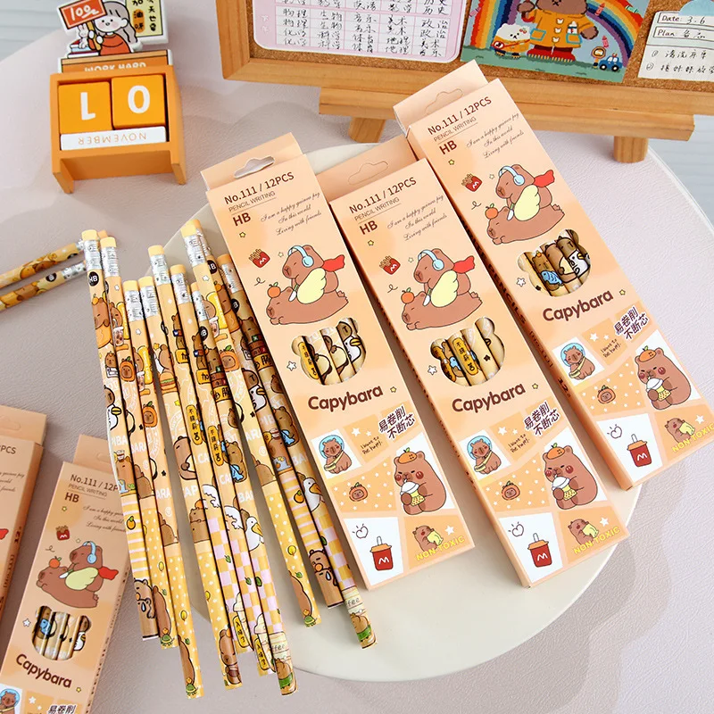 Capibala Pencils with Erasers Cute People Writing Pencils Cartoon Animals Wooden Pencils Student Stationery Gifts Party Gifts 3