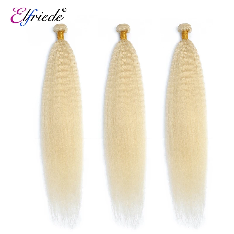 Elfriede #613 Blonde Kinky Straight Human Hair Bundles Human Hair Extensions Remy Weaves 3/4 Bundles Weft