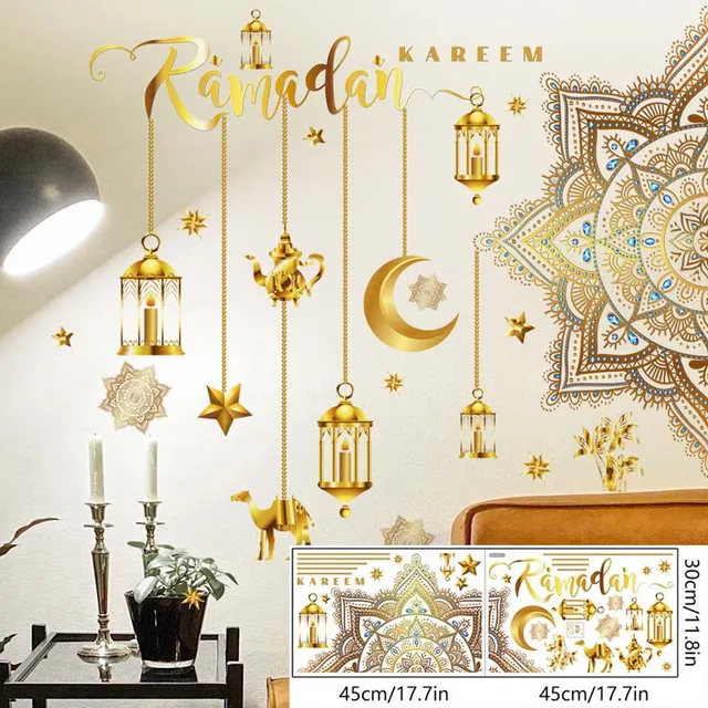 Adesivo Da Parete Ramadan - PVC 90x30 Cm - Con Stelle, Luna E Lanterne - Decorazione Islamica Per Finestre E Specchi - Foto 10