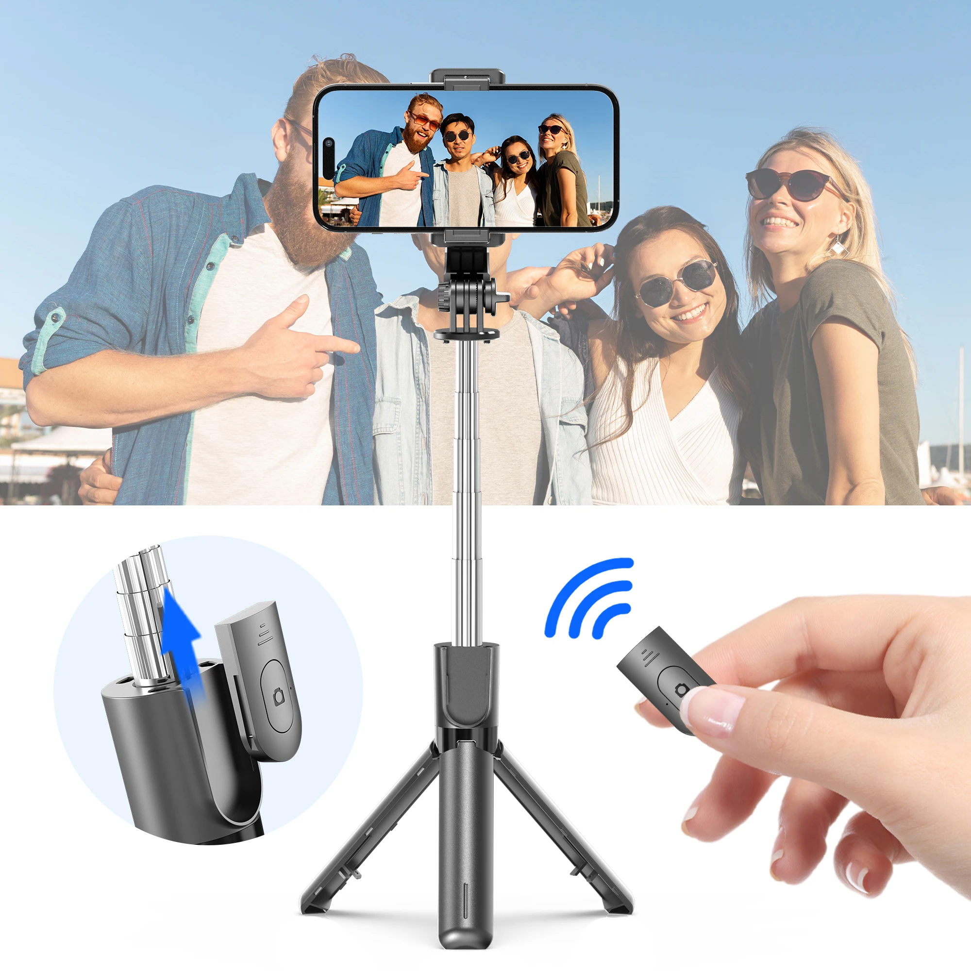 F01 Selfie Stick Tripod Phone Stand Desktop Portable Handheld Mini Tripod with Wireless Bluetooth Stabilizer for iPhone Android