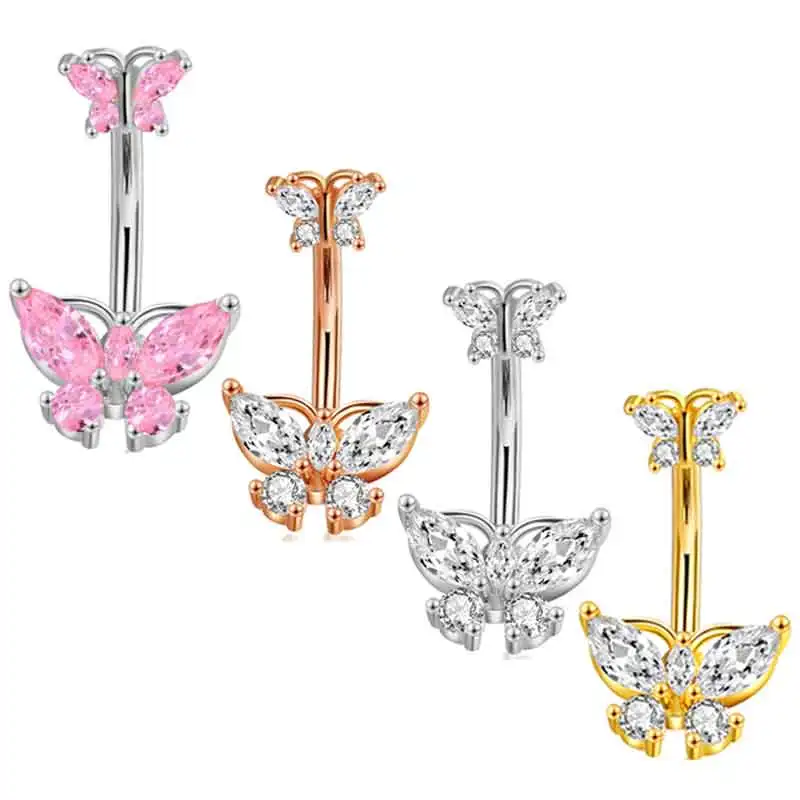 

Женское кольцо для пирсинга пупка, розовое кольцо в форме бабочки, 4 цвета