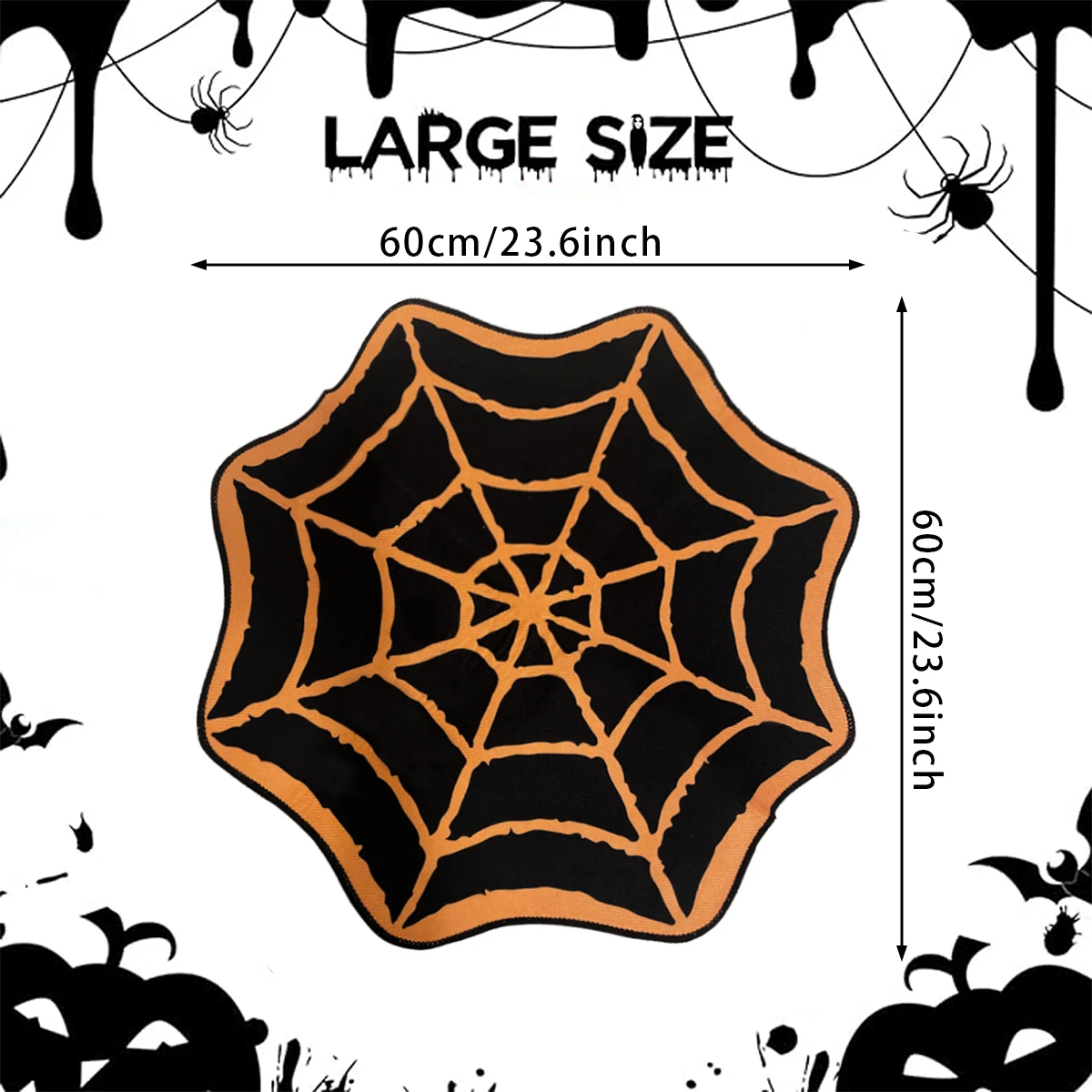 1PC Washable Spooky Gothic Rug Non-Slip Spiderweb Aisle Runner Spider Web Rug Orange Black Halloween Party Mat for Home Decor