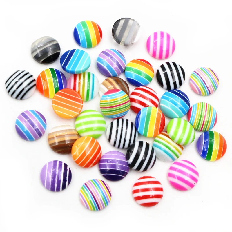 Nuovo Nuovo! 40 Pz/Lotto 12Mm Colori Misti Retro Piatto Resina Strisce Classiche Cabochon Fit 12Mm Cabochon Base Cammeo