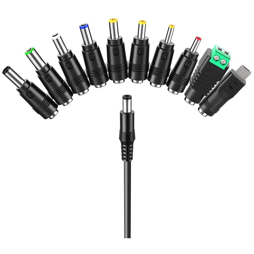 B02B-USB To DC Power Cable Universal USB To DC Jack Charging Cable Power Cord with 10 Interchangeable Plug Connectors Adapter