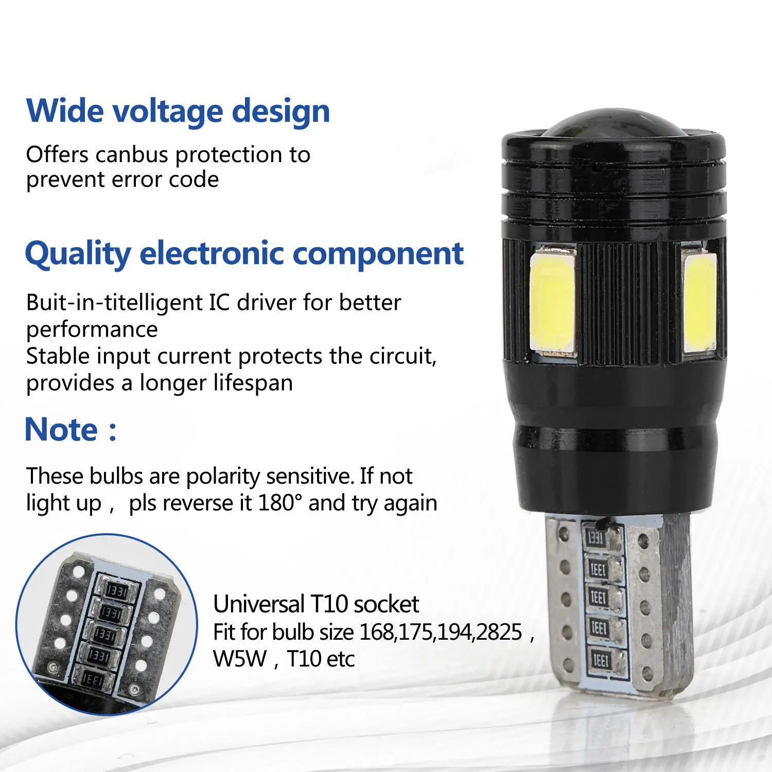 �ڵ��� ĵ���� LED ���� 5730 6Smd ���� ���� 12V ����, W5W 168 194 ����, 6000K, T10, 2 ��