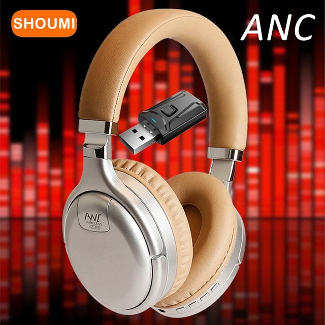 Auriculares ANC con cancelación activa de ruido, cascos con Bluetooth,  adaptador de TV USB 3,5