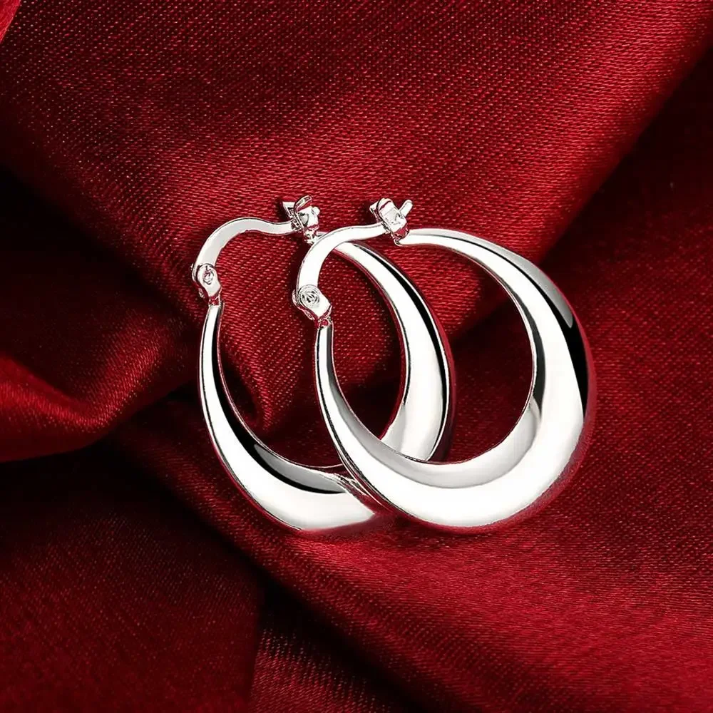 Factory Direct 925 Sterling Silver Earrings 3cm Fashion Round Big Hoop for Women Beautiful Crescent Gift Engagement Jewelry