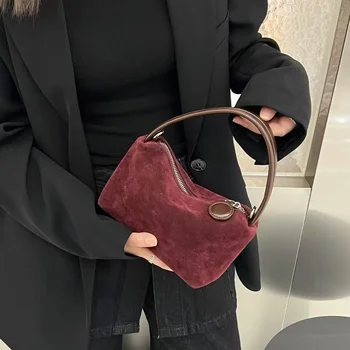 Hot Simple Matte Color Women Hobo Tote Small Genuine Suede / Cow Leather Female Crossbody Shoulder Bag Daily-use Handbag