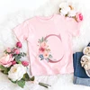 Pink New Flower Letter A B C D Children T-shirt Kawaii T Shirt Anime Cartoons Casual Clothes Kid Girl Boy Short Sleeve Top Tee 4