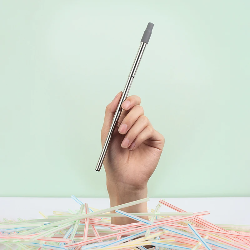 Portable Telescopic Stainless Steel Reusable Straw Set with Case and Cleaning Brush
