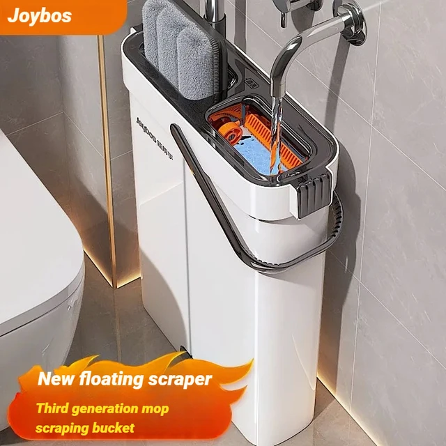 JOYBOS หมุนมือฟรีแบนบาร์เรล 33 ซม.Mop ถัง 360 ระบบทําความสะอาดที่สมบูรณ์แบบ Dual Chamber ล้างทําความสะอาดได้ชั้น House Mops 1