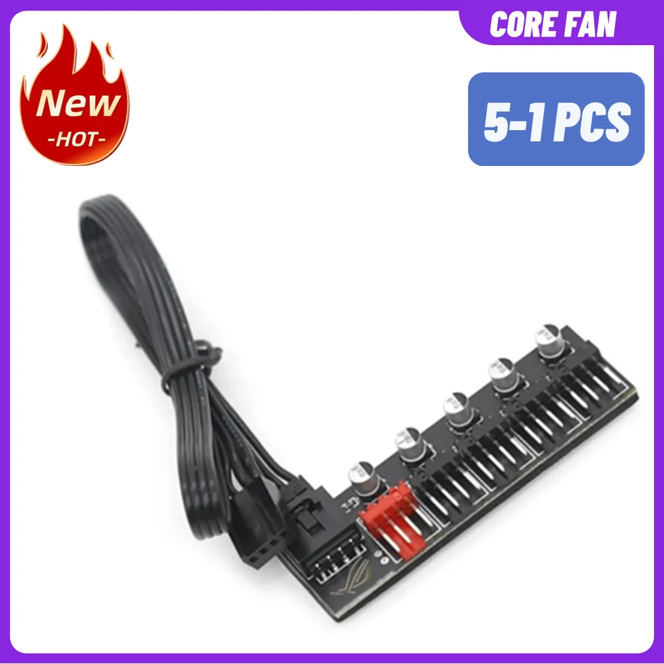Hub ventola PWM da 1 a 5 vie Raffreddamento CPU PC Ventola 4 PIN/3PIN Cavo di alimentazione Hub Splter Adattatore Ventole per case di raffreddamento per computer desktop  7