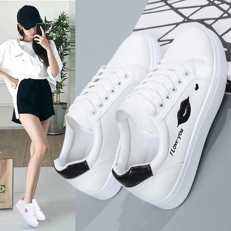 Women's Vulcanized Shoes Fashion Embroidered White Sneakers Spring Autumn Breathable Flat with Sports Shoes Woman Casual Sneaker