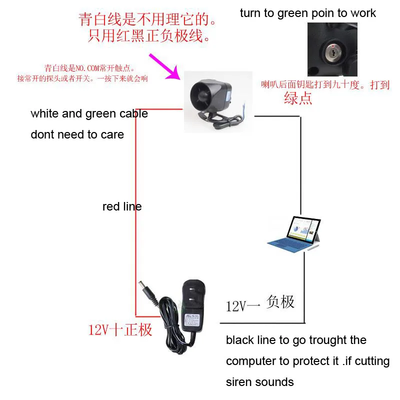 안티 커팅 와이어 사이렌 백업 배터리 알람 전시, 도난 방지 경보, 충전 사이렌