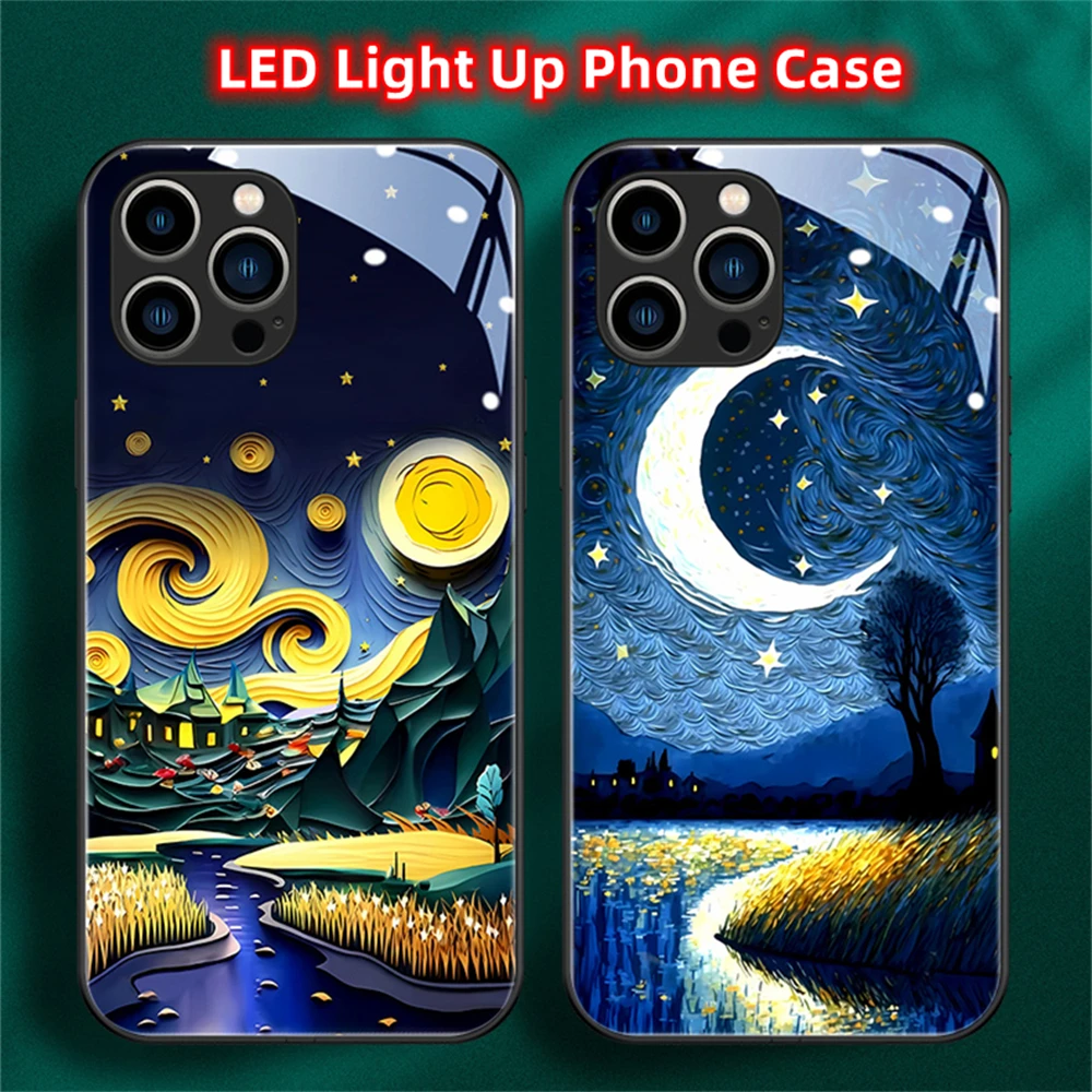 

Luxury Oil Painting Pattern Sound Music Control Led Light Phone Case For Huawei Mate 60 50 40 30 Pro Plus P60 P50 P40 P30