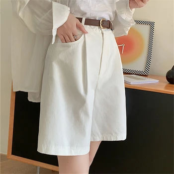 High Waist Summer Cotton Linen Women's Workwear Cargo Shorts Casual Loose Wide Leg Pants Fashionable Short Pants 2024 New 1