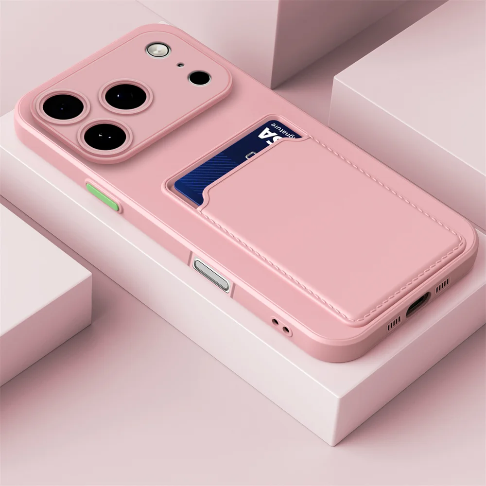 כיסוי טלפון עמיד במכות עם חריץ לכרטיסים לאייפון 17 פרו מקס, כיסוי רך לאייפון 17 16 15 14 פלוס 13 12 11 פרו מקס