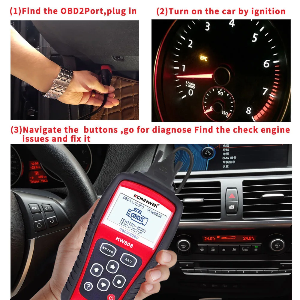 툴 엔진 고장 코드 리더 EOBD/CAN 자동 스캐너 리셋 체크 E 2026 신형 KONNWEI KW808 OBD2 스캐너 2.8인치 화면