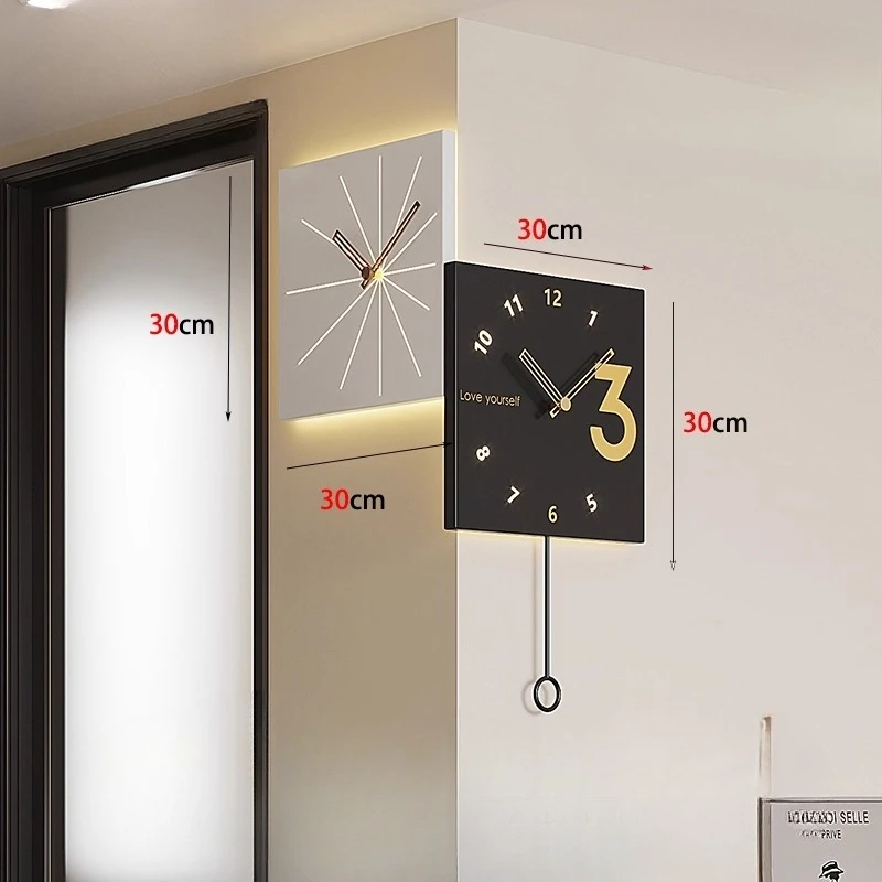 2025 New Arrival Modern Stylish Wall-Mounted Corner Double-Faced Silent Wall Decor Clock Home Living Room Dining Area Timepiece