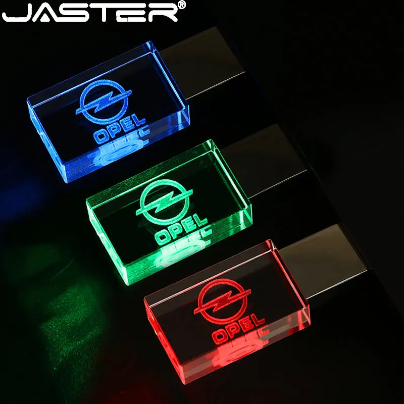 Jaster Criativo Cristal Usb Flash Drives 2.0 128gb com Luzes Coloridas de 64gb Azul Vermelho Presente Pen Drive Memory Stick Personalizado