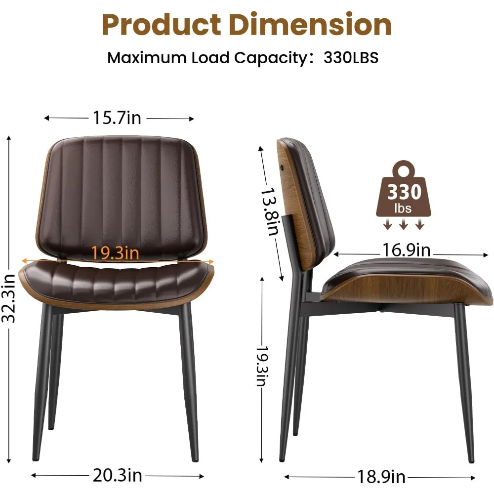 Dining Chairs Set of 4, Mid Century Modern Dining Room Kitchen Chairs, Upholstered PU Leather Vertical Stripe Chairs 2