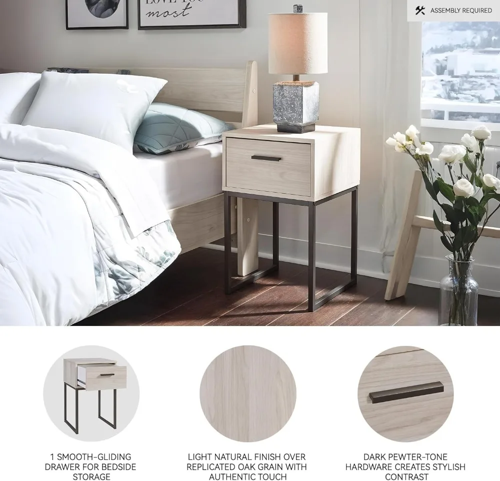 Modern 1-Drawer Nightstand, 26" Tall, Natural Beige Finish, Engineered Wood Bedside Table