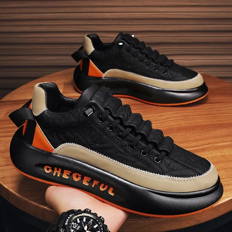 2023 Leather Men's Casual Sneakers Fashion Comfortable Men Sneakers Breathable Increase Height Soft Bottom Male Board Shoes Hot quality leather men s shoes comfortable breathable men casual shoes 2024 soft bottom on slip fashion light drive male moccasins