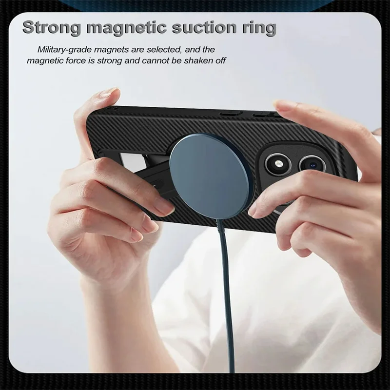 Carbon Fiber Invisible Stand Holder Phone Case with Built-in Magnetic Ring