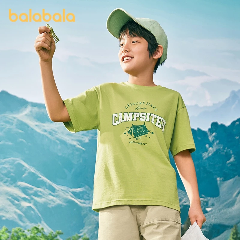 

Детская одежда Balabala, футболка с коротким рукавом для мальчиков, базовый слой с принтом, Новинка лета 2024, одежда для детей среднего и старшего возраста, из чистого хлопка