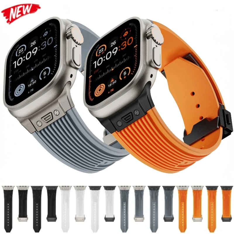 

Ремешок из жидкого силикона для Apple Watch Ultra 2 9 8 7 49 мм 45 мм, Высококачественная Пряжка из нержавеющей стали, Correa IWatch 6 5 4 3 SE 44 мм 42 мм
