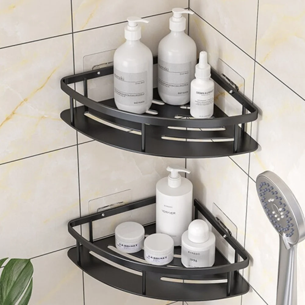 2Pcs Corner Shower Caddy Shelves Wall Mounted Basket Rack Bathroom