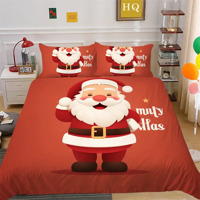 Merry Christmas Bedding Set Queen Double King Full Size Bedroom Decor Santa Claus Red Quilt Cover Pillowcase Kid Adult Bed Linen