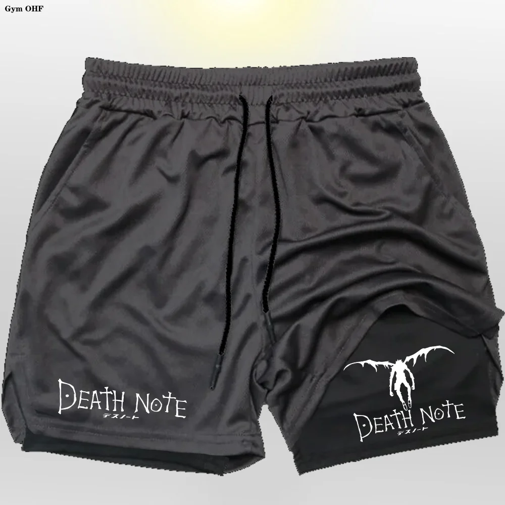 Men's Sports Shorts Anime Death Note Printing GYM Casual Sport Compression Shorts Workout Running Mesh 2 in 1 Shorts Rashgard 5