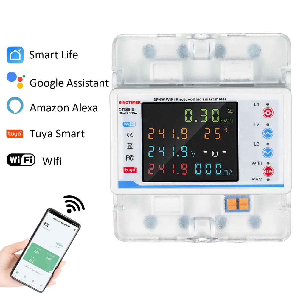 SINOTIMER DTS6619 3 Phase WiFi Smart Circuit Breaker Bidirectional Energy Power kWh Meter Over Under Voltage Protector Relay Switch Current Limit - Image 2