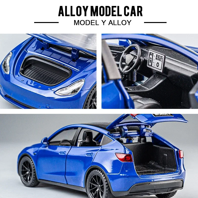 1:32 Tesla Model Y Pull Back Sound and Light Simulation Alloy Car Model Children's Toy Car Ornament Alloy Car Model 3