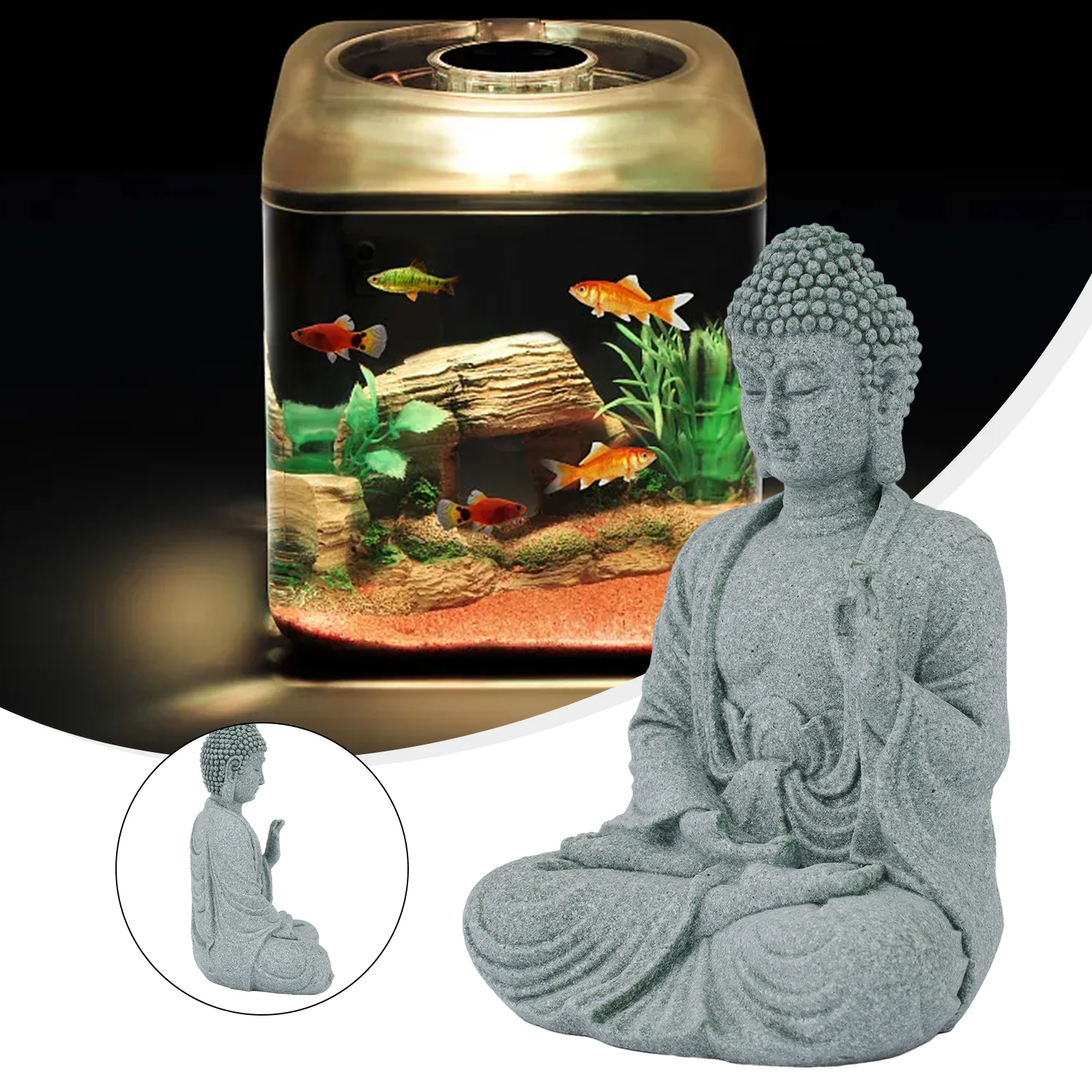 

Indoor Outdoor Sitting Buddha Resin Garden Ornament Buddha Ornament Sandstone Resin Statue Decor Stone Zen Effect