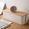 Creative Simple Wire Box Bamboo Wood Cover Cable Management Box Plug Board Storage Box Power Cord Charger Storage 4