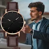 Men's Thin Strap Quartz Watch Leather Strap Minimalist Multicolor Watch Luxury Stainless Steel Dial Wristwatches reloj hombre 1