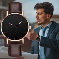 Men's Thin Strap Quartz Watch Leather Strap Minimalist Multicolor Watch Luxury Stainless Steel Dial Wristwatches reloj hombre 1
