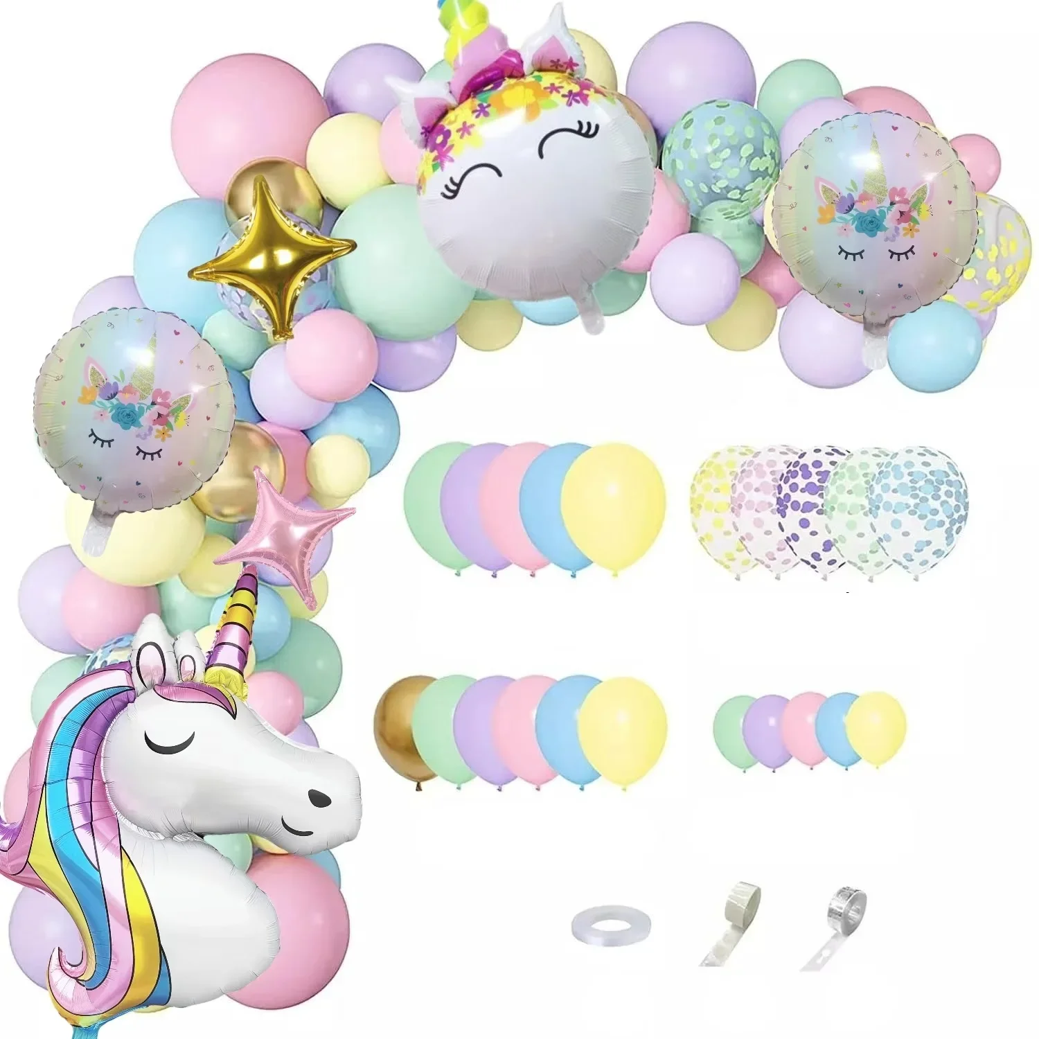 134Pcs Rainbow Unicorn Balloons Arch Garland Kit Pastel Pink Purple Confetti Balloons For Baby Shower Birthday Party Decorations birthday balloon set party balloon set birthday party decoration set balloon arch set