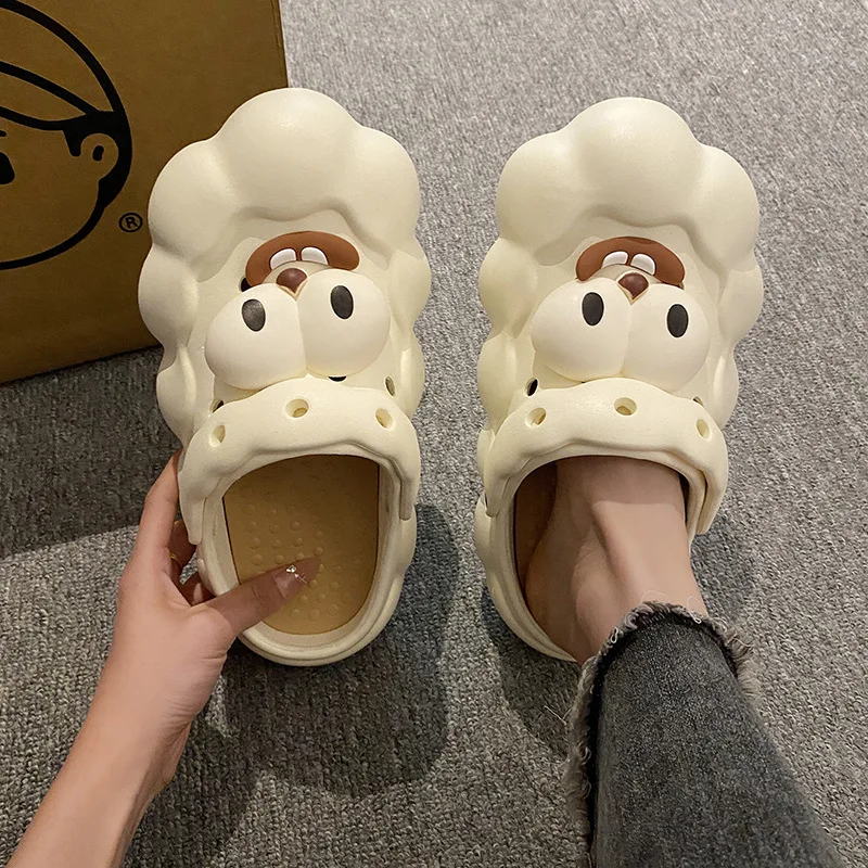 2024 new cute cloud hole shoes for women, thick-soled students, cartoon big eyes, funny bag head cool slippers for women
