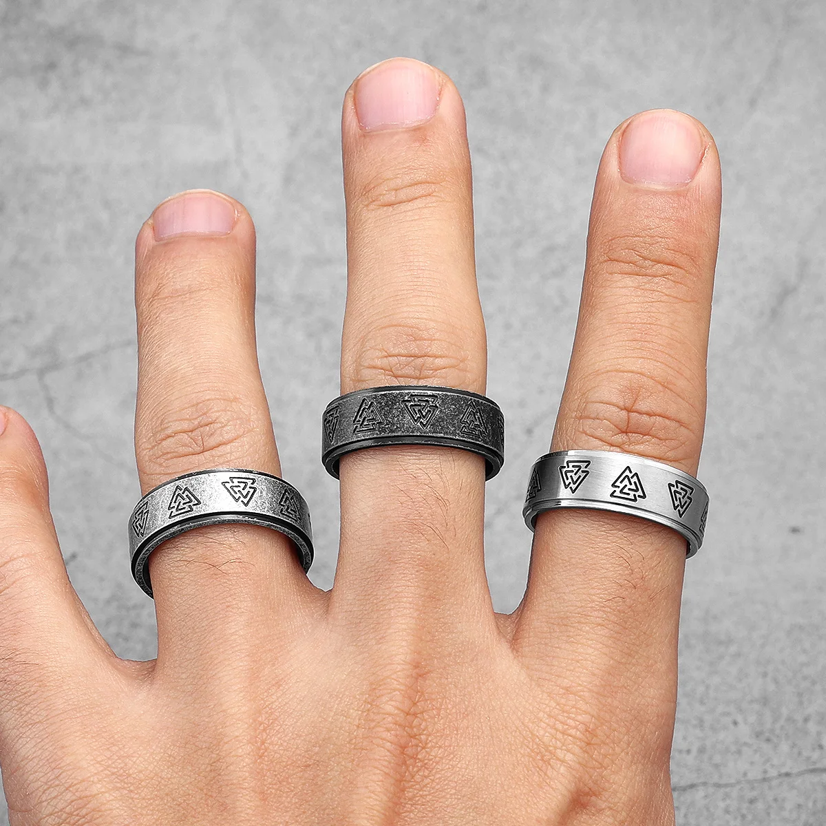 Vintage Black Viking Odin Triangle Ring - Stainless Steel Jewelry, Punk Rock Fashion Accessories, Gift Wholesale